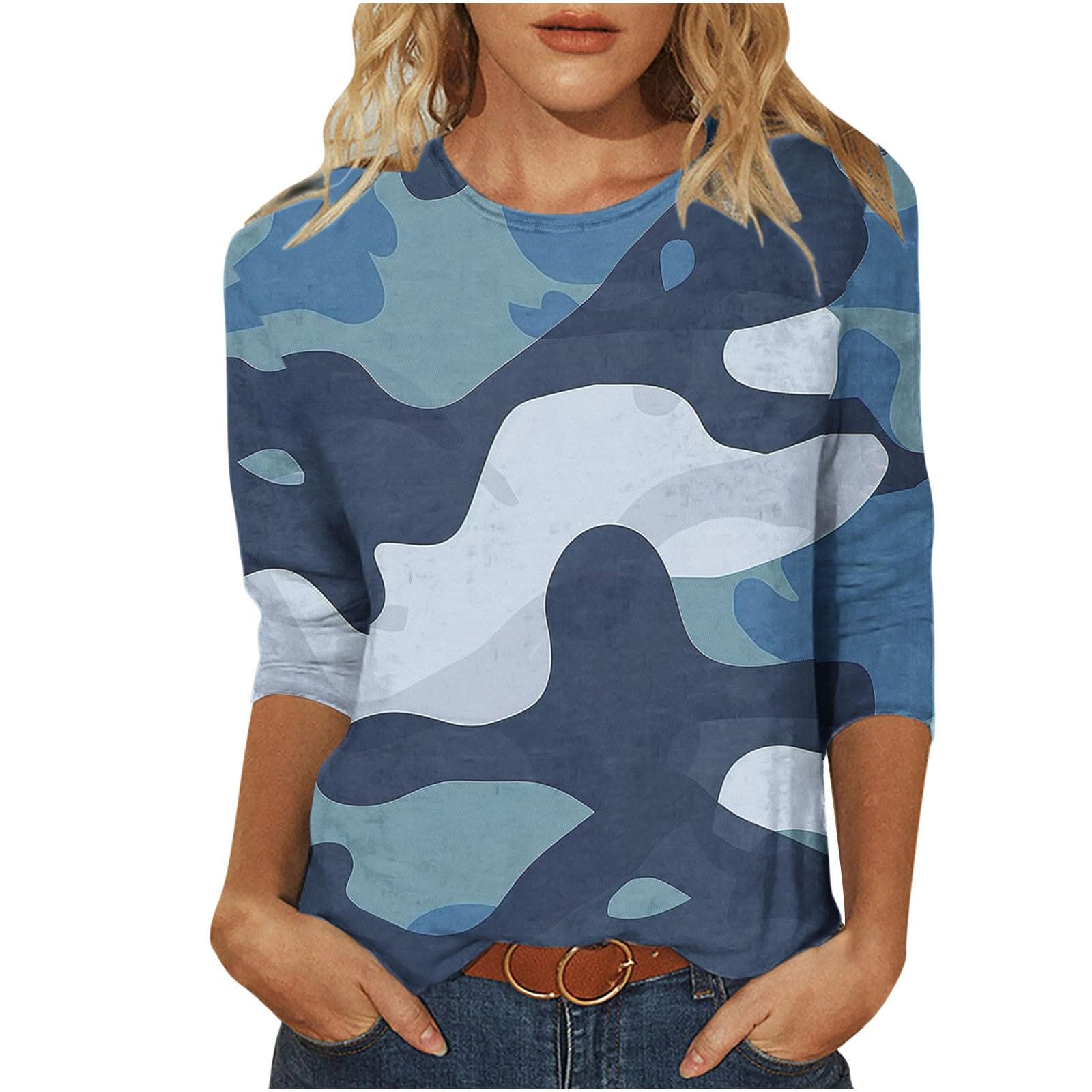 トップス Bristol CAMOUFLAGE TEAM TOP Camouflage Tops for Women UK Clearance 3/4 Sleeve Tops Summer